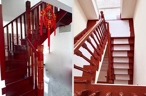 江汉自建别墅中式实木楼梯全屋定制设计效果图